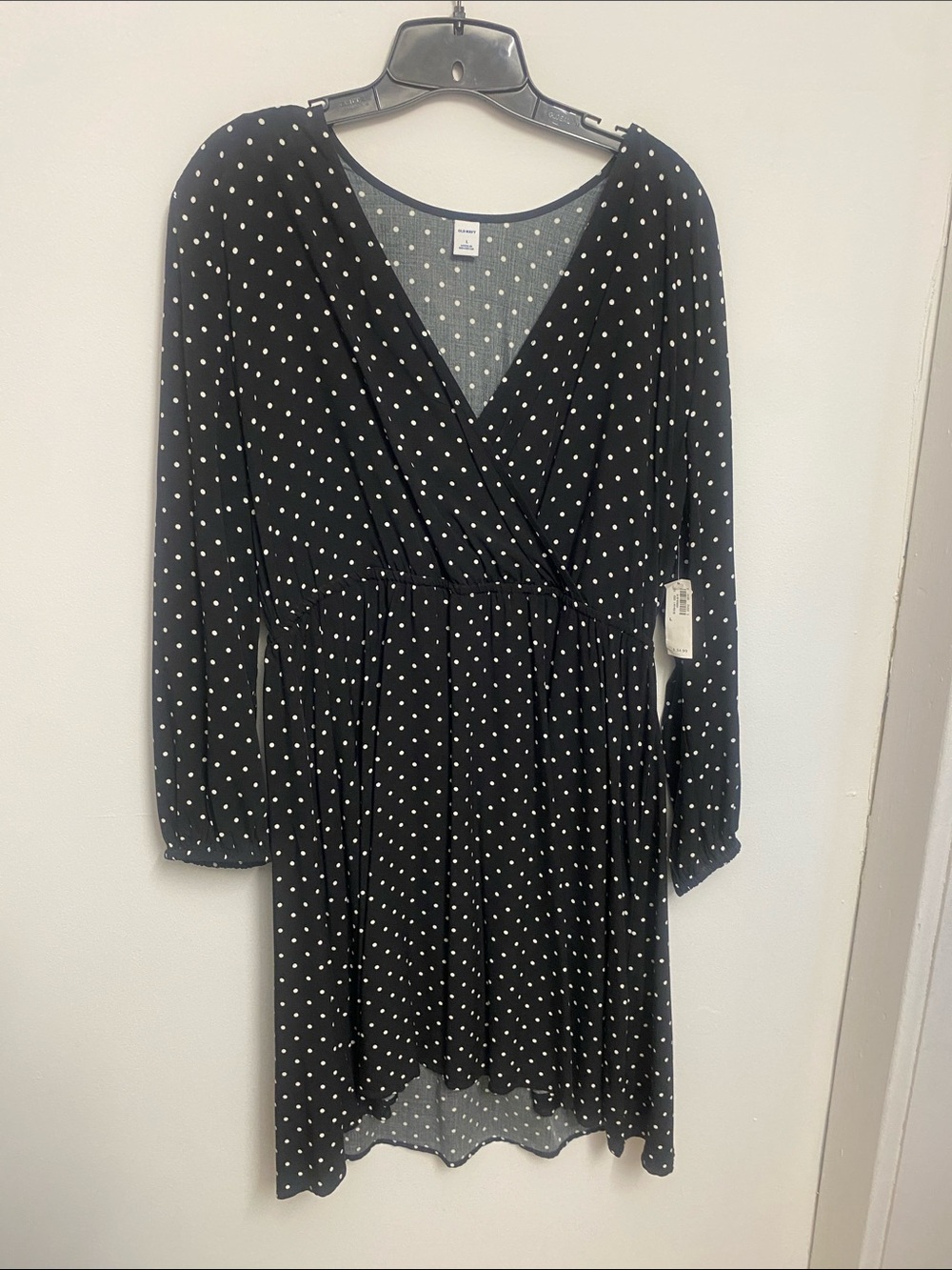 Old Navy Black and White Polka Dot Long Sleeve Wrap Dress